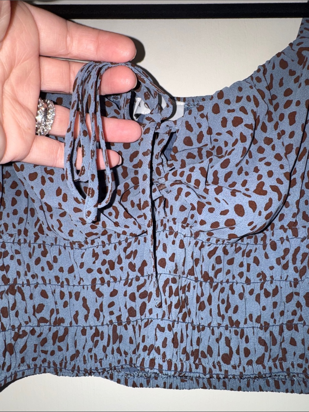 CO Blue Leopard Smocked Long-Sleeve Crop Top - Picture 3 of 4